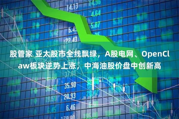 股管家 亚太股市全线飘绿，A股电网、OpenClaw板块逆势上涨，中海油股价盘中创新高